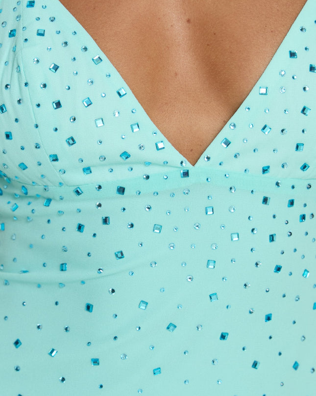 Margherita Diamante Detail Crossover Back Mini Dress Blue