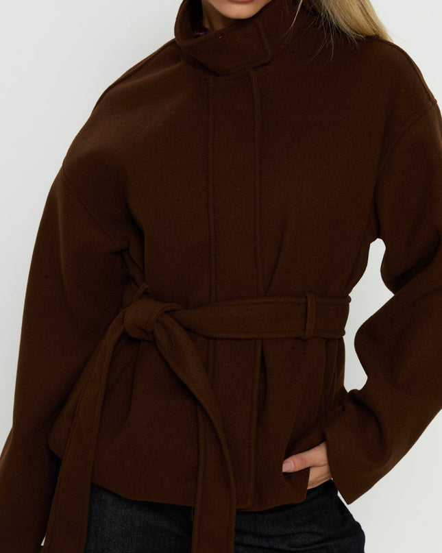 Tameeka Funnel Neck Coat Brown