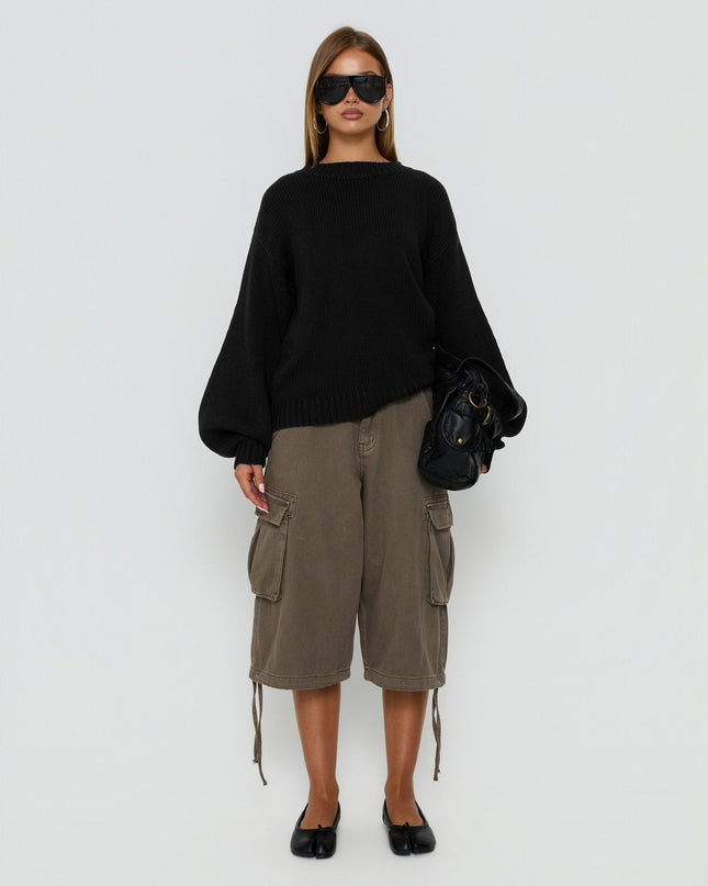 Harmony Balloon Sleeve Knit Sweater Black