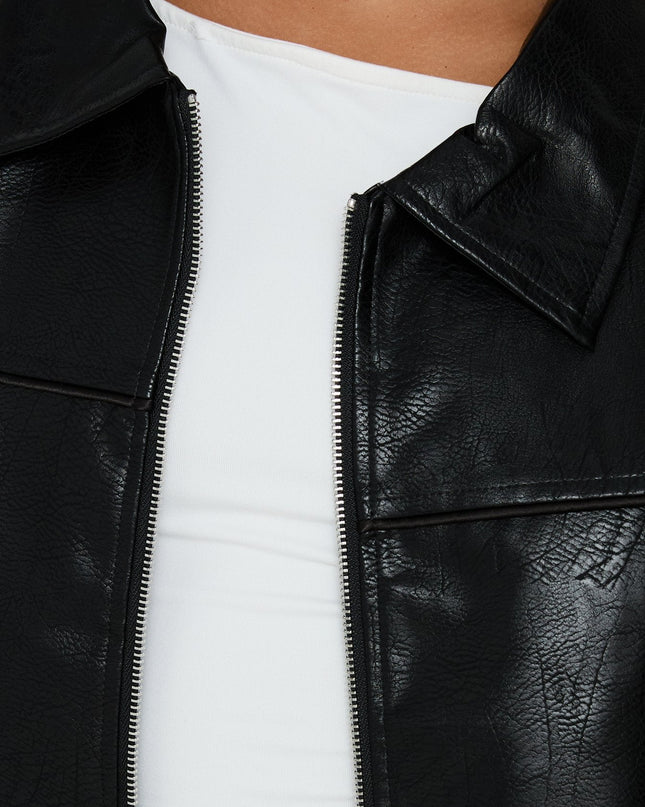 Goldsmith Faux Leather Bomber Jacket Black