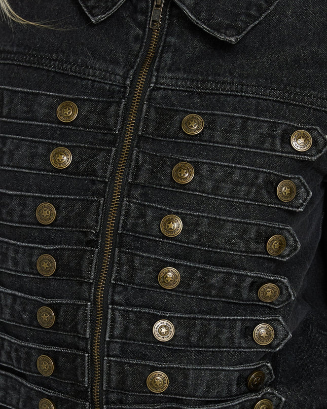 Kingstonn Military Denim Jacket Washed Black