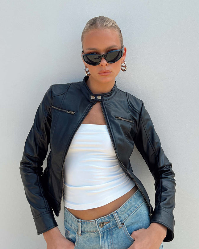 Pottsville Faux Leather Moto Jacket Black