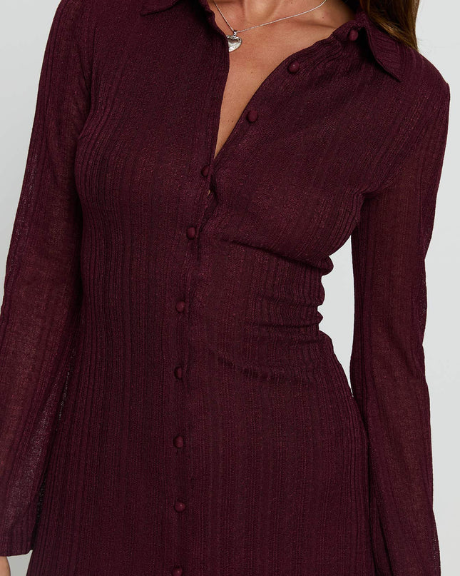 When You Sleep Long Sleeve Mini Dress Wine
