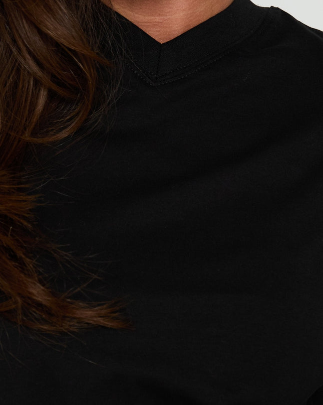 Settle Down Long Sleeve V Neck Top Black