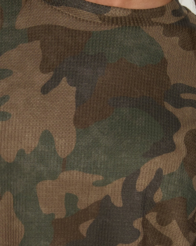 Arlla Waffle Jersey Long Sleeve Top Camo