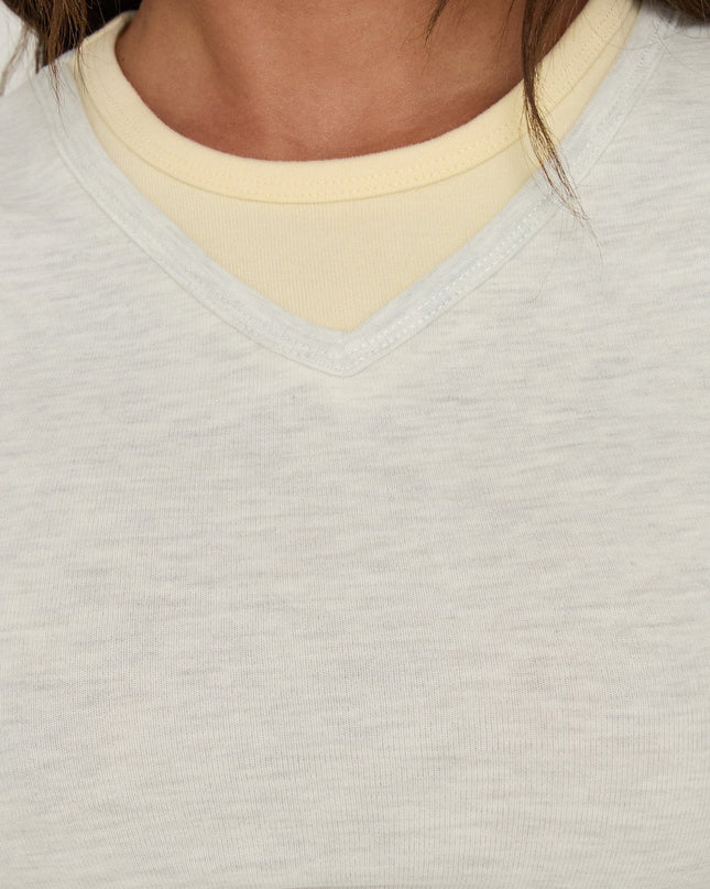 Briellah Layered 3/4 Sleeve Top Grey Marle / Yellow
