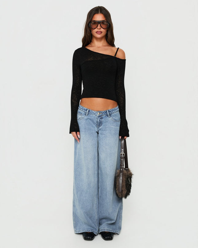 Picco Ultra Low Rise Wide Leg Jeans Light Blue Wash Petite
