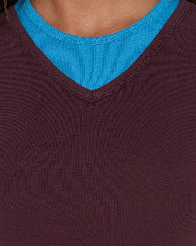 Briellah Layered 3/4 Sleeve Top Plum / Blue