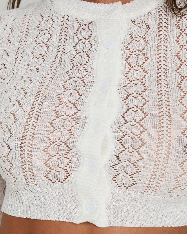 Matelda 3/4 Sleeve Anglaise Cardigan Top White