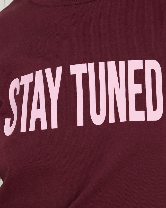 Stay Tuned Graphic Baby Tee Plum