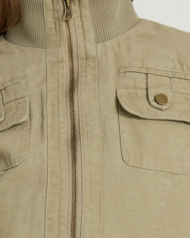 Marykate Funnel Neck Fitted Jacket Khaki