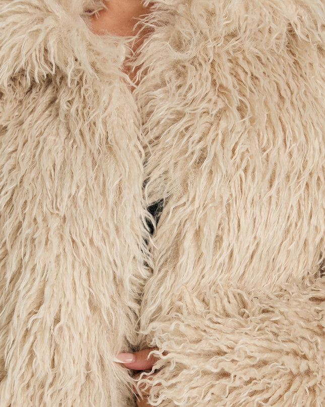 Kaiero Oversized Faux Fur Shag Jacket Cream