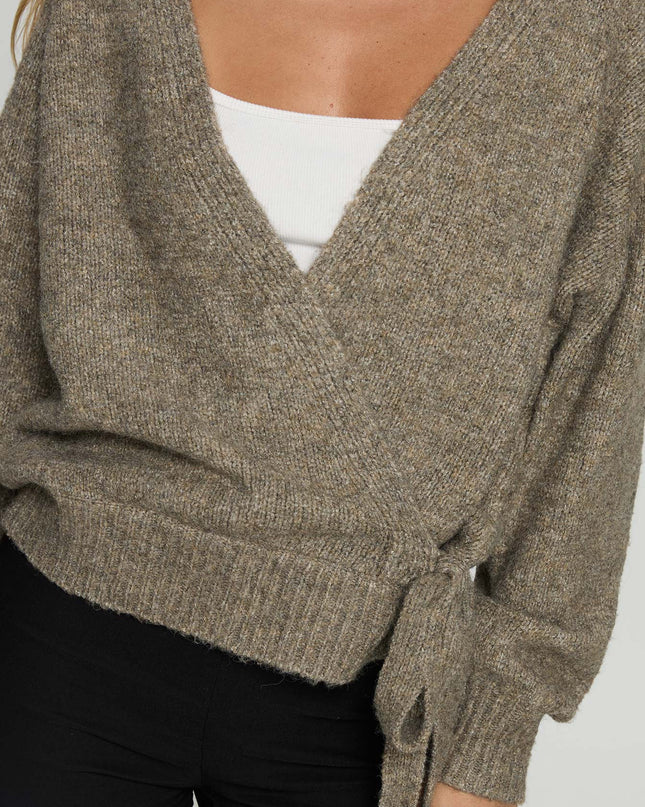Daelan Wrap Knit Cardigan Brown
