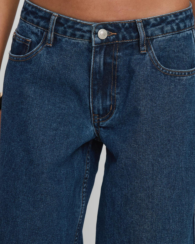 Ramos Low Rise Wide Leg Denim Jeans Dark Blue Wash