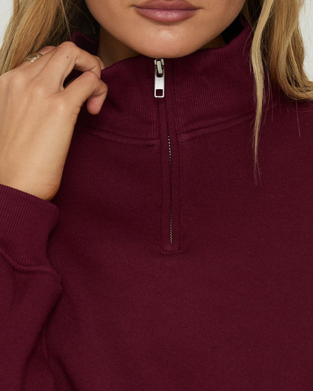 Astridd 3/4 Zip Cropped Jumper Cherry