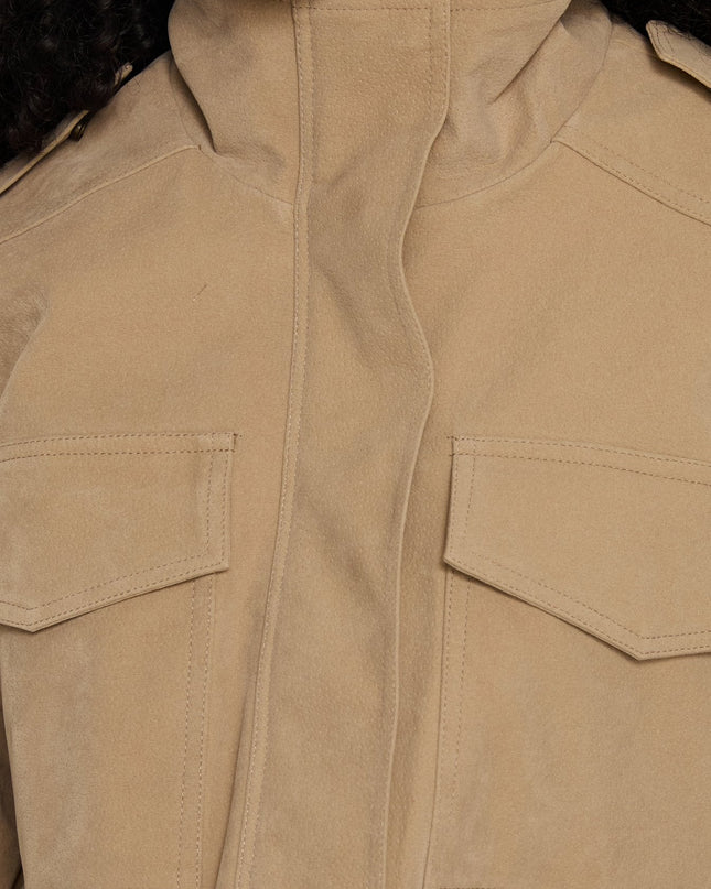 Double Life Funnel Neck Cargo Jacket Beige