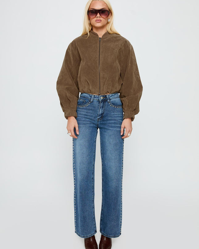Mastery Faux Suede Bomber Jacket Brown