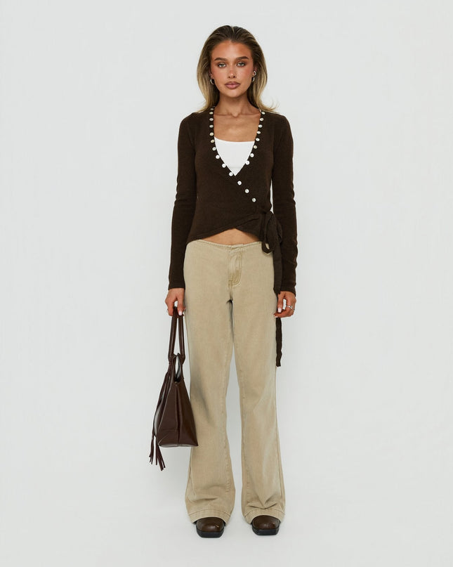 Buenos No Waist Low Rise Straight Leg Jeans Washed Khaki