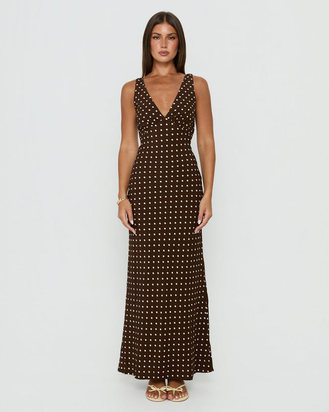 Nellie Maxi Dress Brown Polka Dot