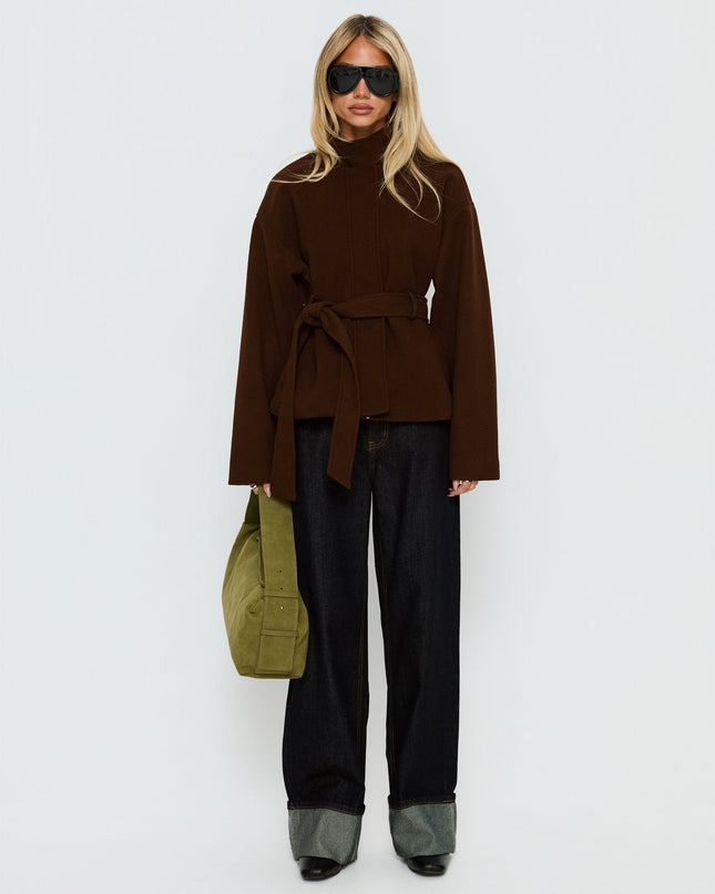 Tameeka Funnel Neck Coat Brown