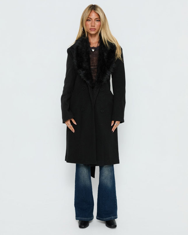 Hallyn Faux Fur Collar Coat Black