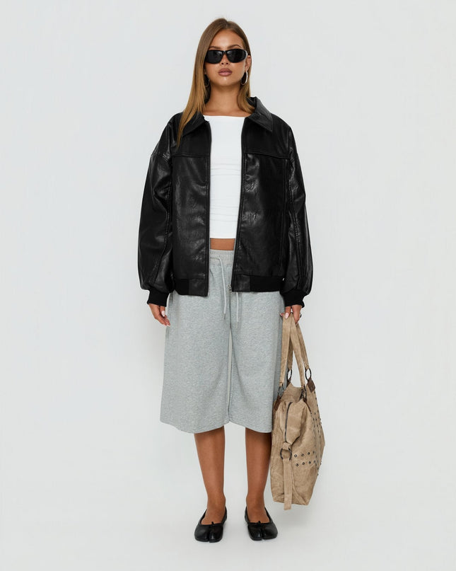 Goldsmith Faux Leather Bomber Jacket Black