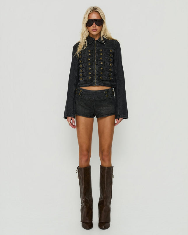 Abellah Military Denim Micro Shorts Washed Black