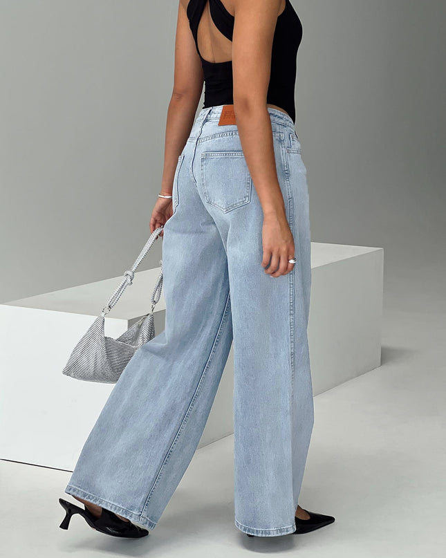 Ramos Low Rise Wide Leg Denim Jeans Light Blue Wash