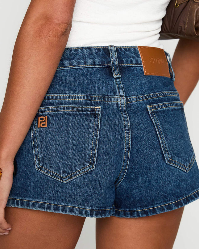 Dreamful Low Rise Mini Denim Shorts Dark Blue Wash