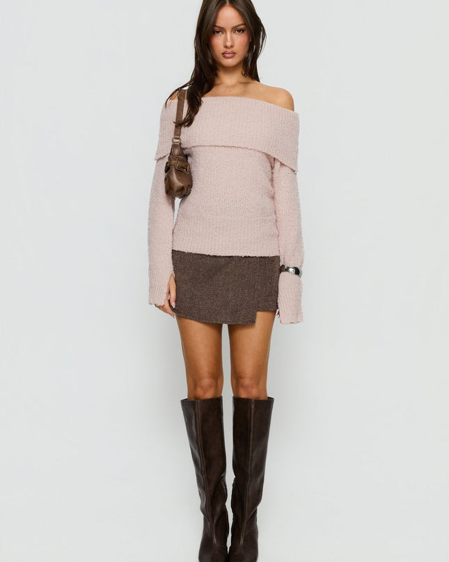 Adelyne Tweed Mini Skirt Brown