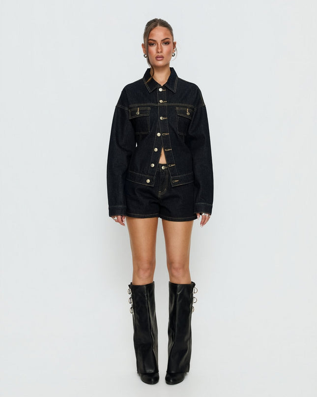 Caresse Cinched Denim Jacket Raw Denim