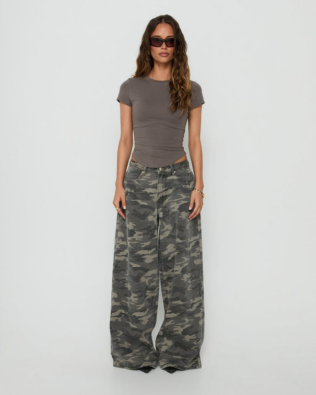 Naylor Mid Rise Wide Leg Jeans Camo