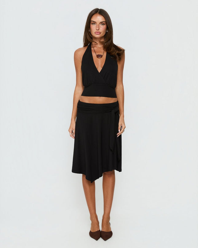 Arabele Halter Wrap Top Black