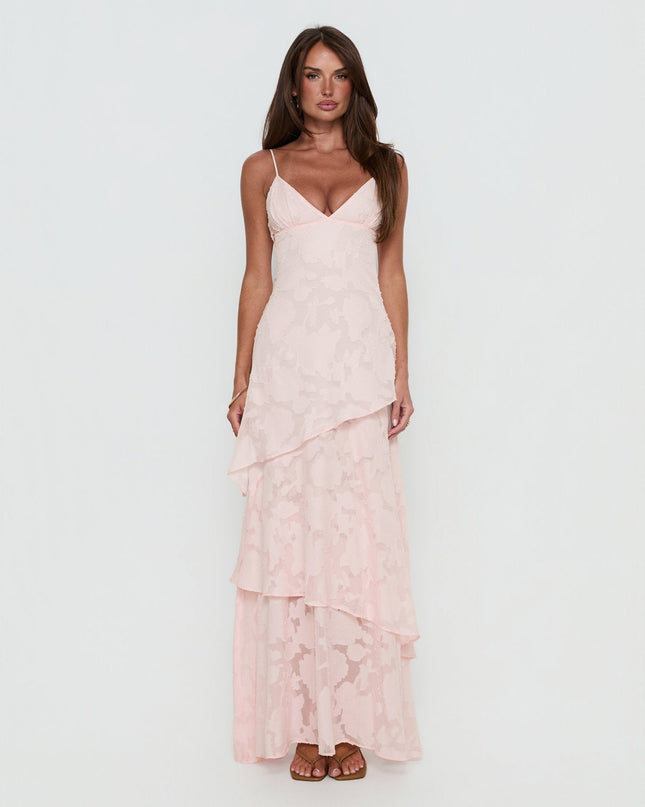 Lyricah Tiered Tie Back Maxi Dress Pink