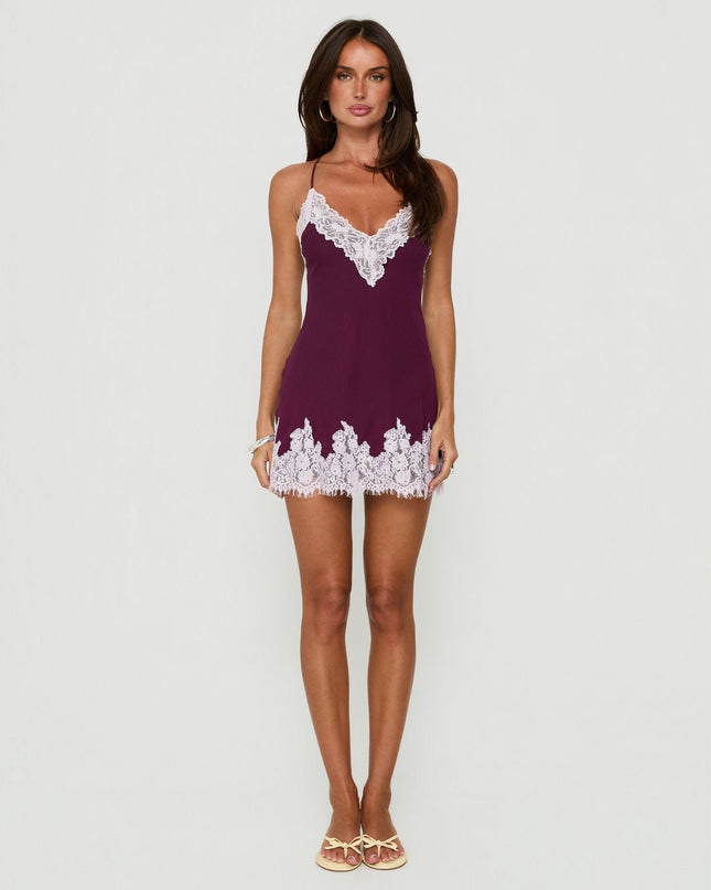 Call My Lover Lace Slip Mini Dress Berry / Lilac