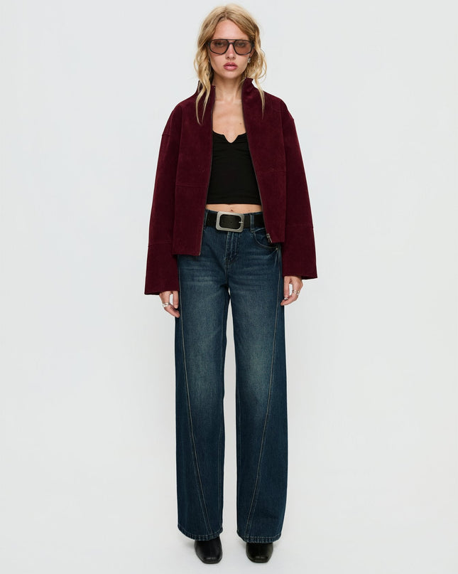 Jessalynn Faux Suede Zip Through Jacket Burgundy