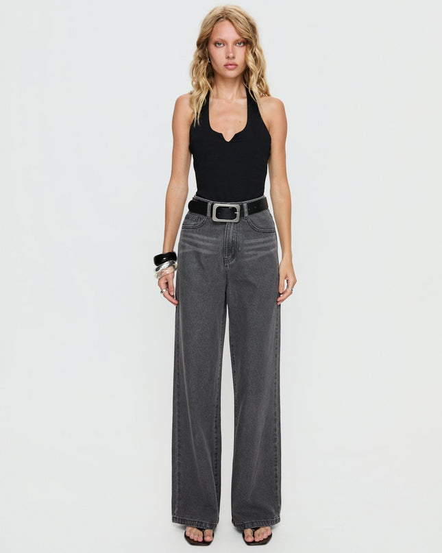 Nicolo High Rise Straight Leg Jeans Washed Grey