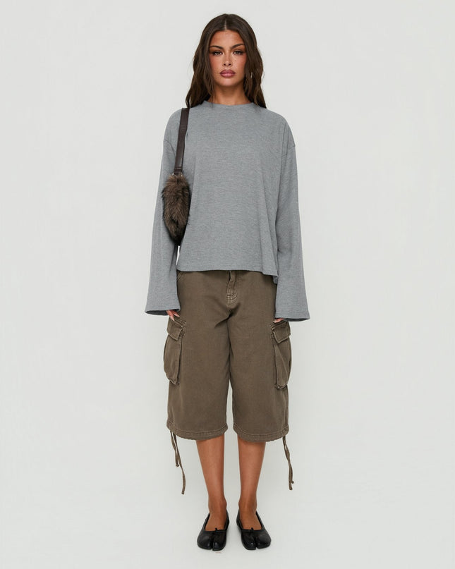 Arlla Waffle Jersey Long Sleeve Top Grey