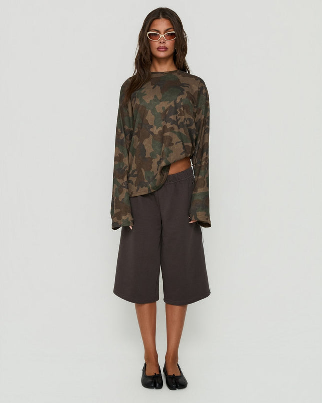 Arlla Waffle Jersey Long Sleeve Top Camo