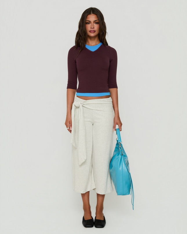 Briellah Layered 3/4 Sleeve Top Plum / Blue