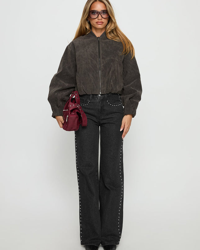 Mastery Faux Suede Bomber Jacket Charcoal