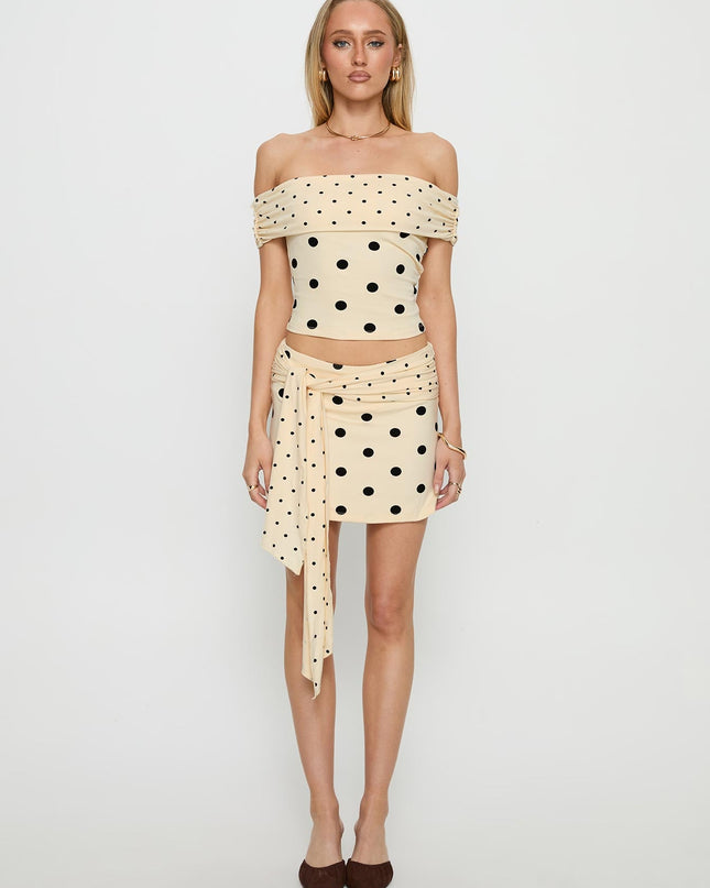 Porzia Wrap Detail Mini Skirt Cream / Polka Dot