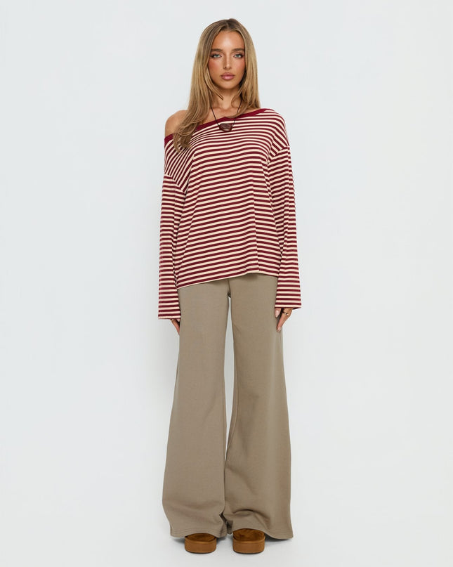 Ralyssa Off Shoulder Long Sleeve Top Red Stripe