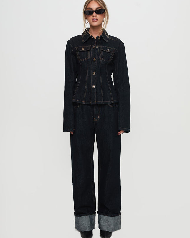 Top Model Low Rise Straight Leg Cuffed Jean Dark Denim