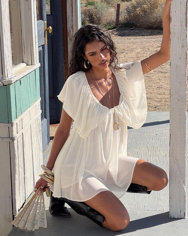 Sun Spirit Plunge Flowy Romper Cream