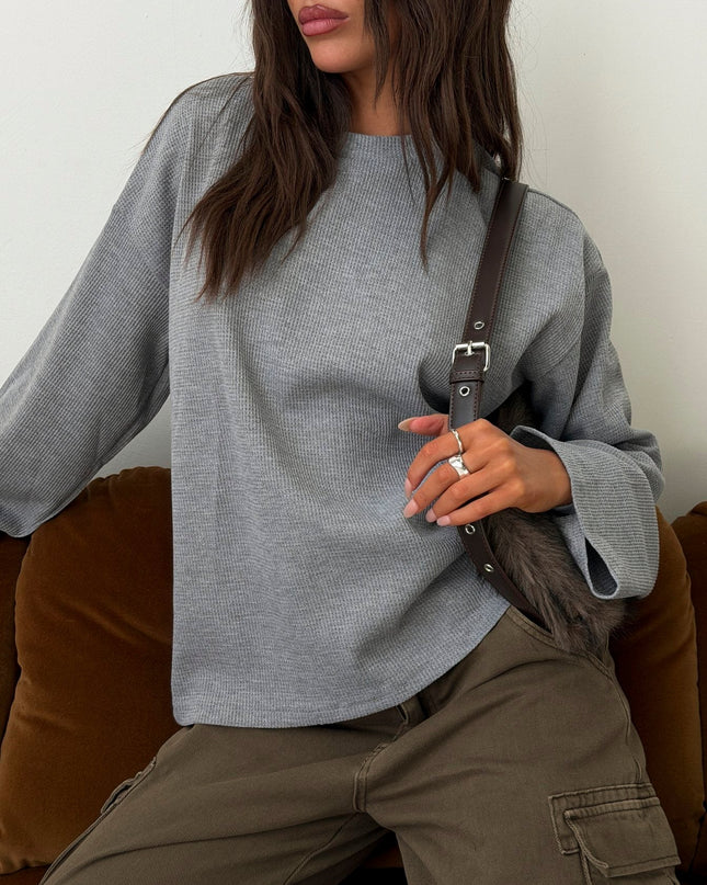 Arlla Waffle Jersey Long Sleeve Top Grey