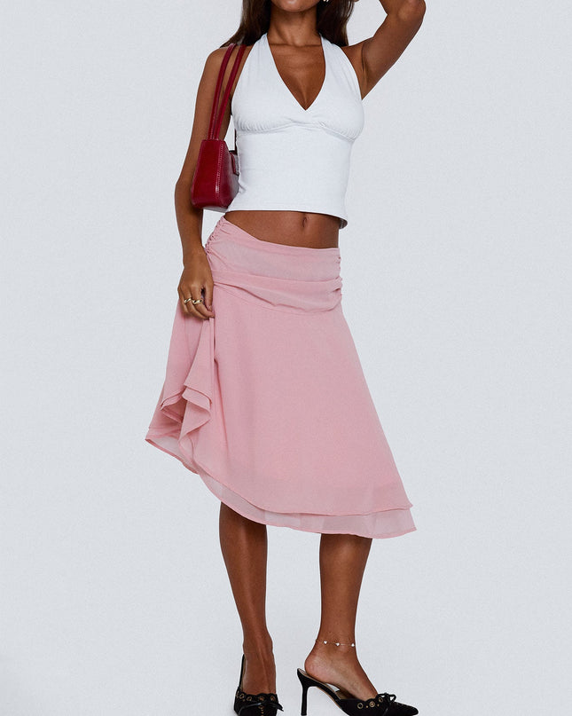Evanescence Asymmetrical Midi Skirt Pastel Pink
