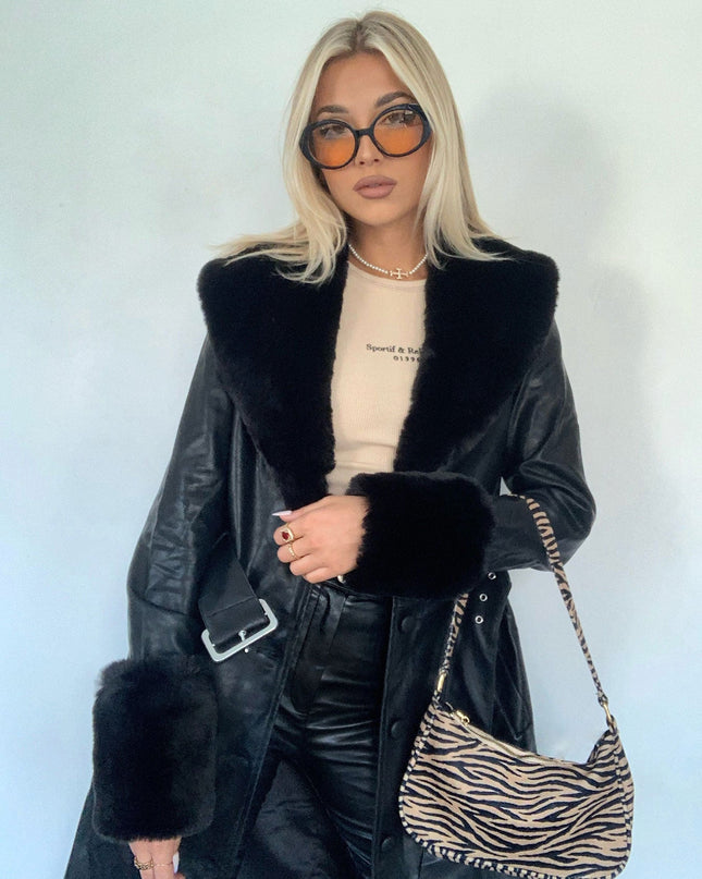 Brooklyn Faux Leather Long Coat Black